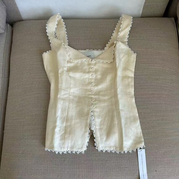 NWT Reformation Viola Linen Top Sz2 Sugar Cream Beige French Causal - Picture 5 of 16